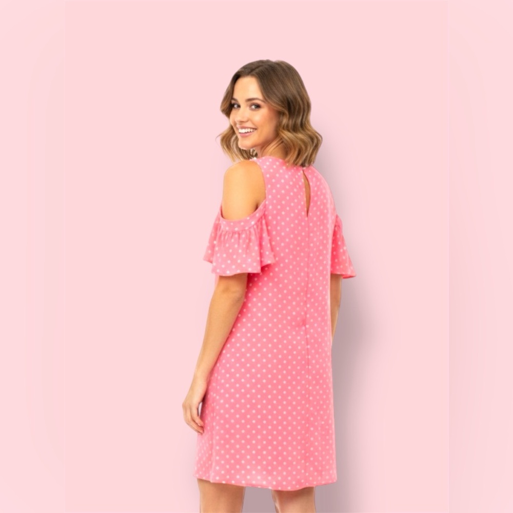 Pink Polka Dot Cold Shoulder Dress - Picture 2 of 4